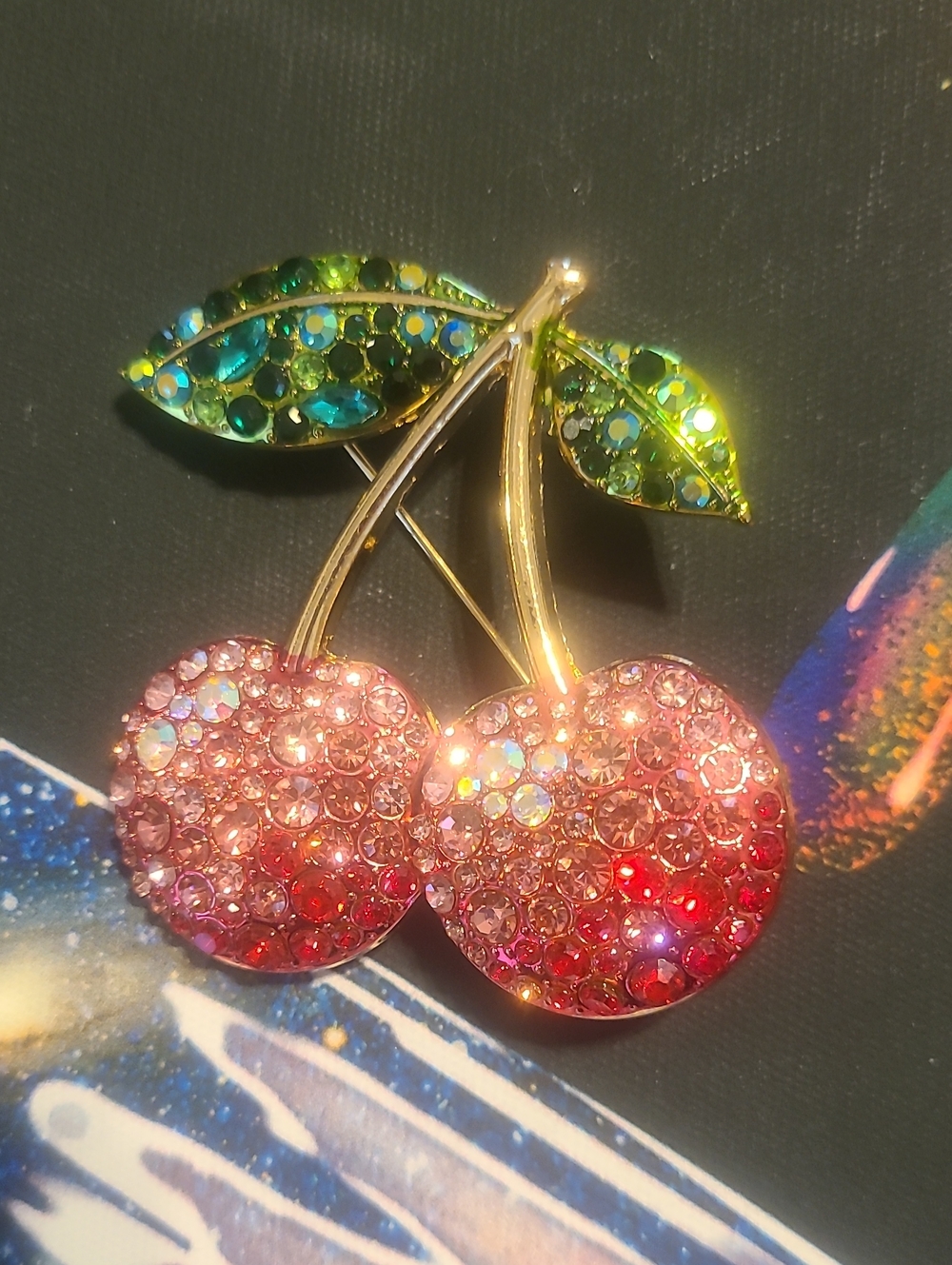 Red and Green Crystal Cherry Brooch - Women Jewelry